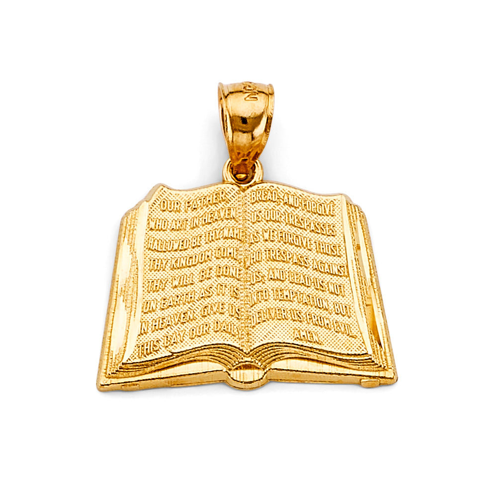 14K Yellow Gold Our Father Prayer Open Book Pendant