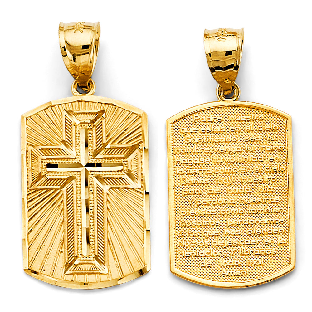 14K Yellow Gold Double Sided Our Father Prayer Cross Medallion
