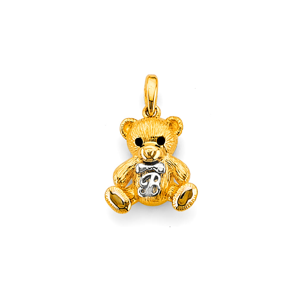 14K Yellow Gold Teddy Bear Letter B Pendant