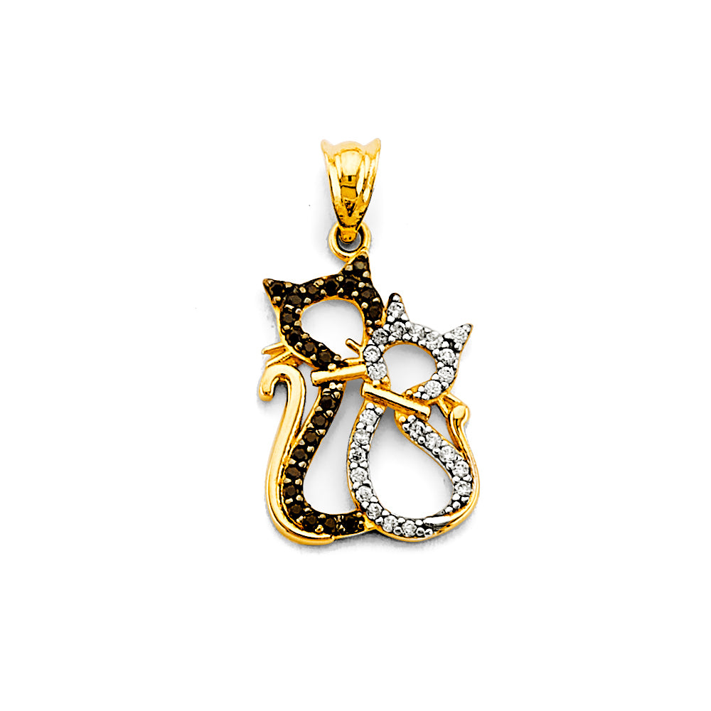 14K Two-Tone Gold Double Cat CZ Pendant