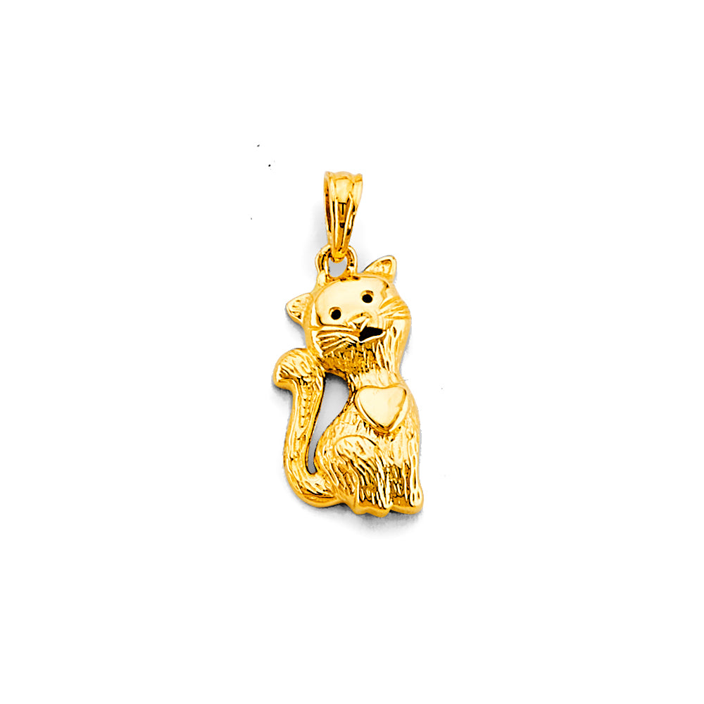 14K Yellow Gold Double Cat CZ Pendant