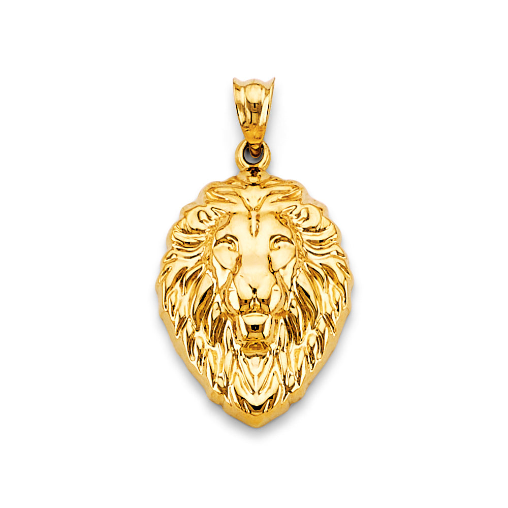14K Yellow Gold Lion Head Pendant 1.2" Tall