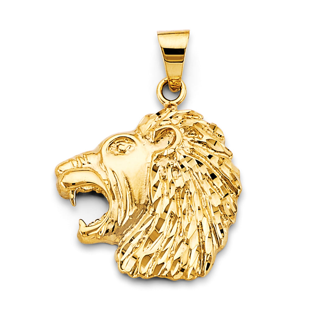14K Yellow Gold Lion Head Pendant 1.4" Tall