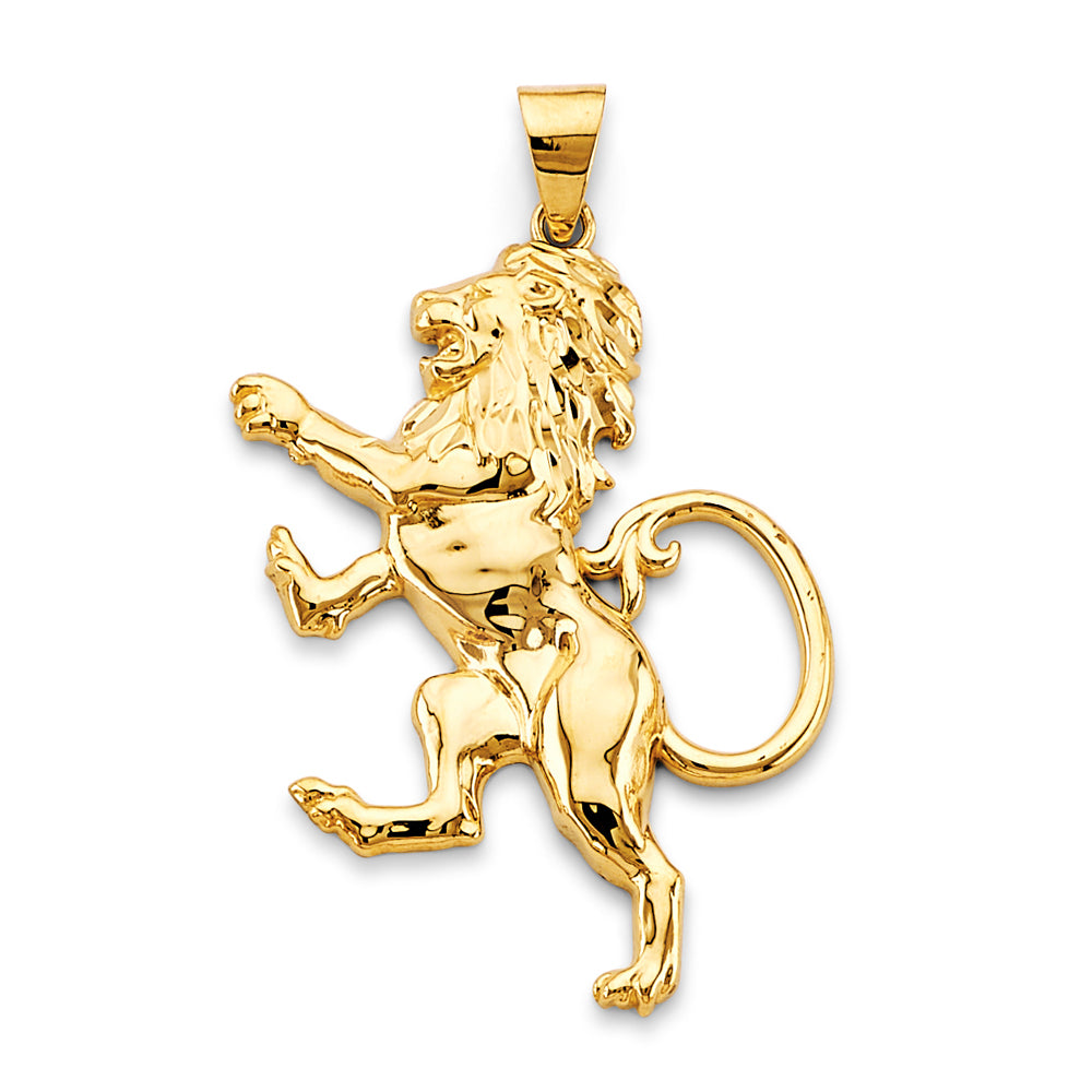 14K Yellow Gold Lion Pendant 1.8" Tall