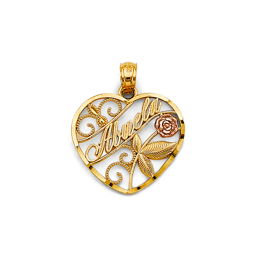 14K Two-Tone Gold Abuela Heart Pendant with Rose Accent