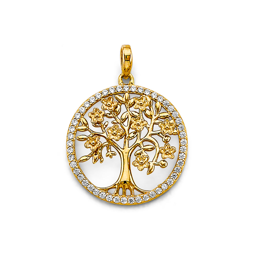 14K Yellow Gold CZ Tree of Life Pendant