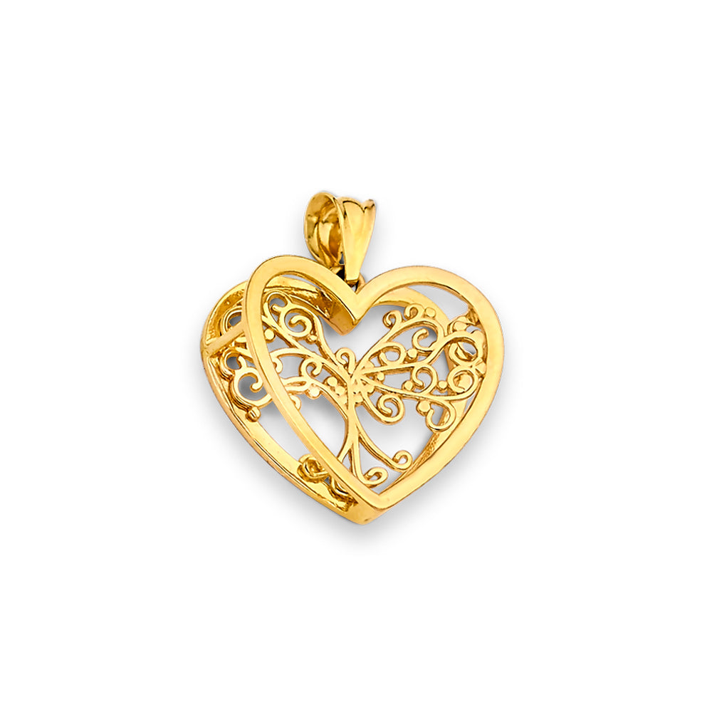 14K Yellow Gold Filigree Heart Pendant