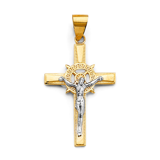 14K Two-Tone Gold Ornate Crucifix Pendant