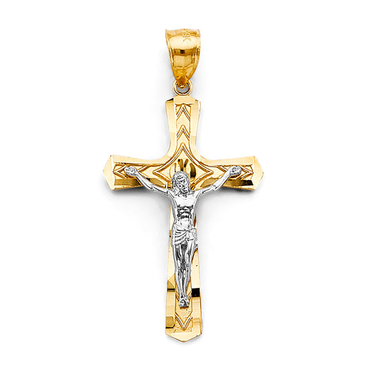 14K Two-Tone Gold Diamond-Cut Crucifix Pendant