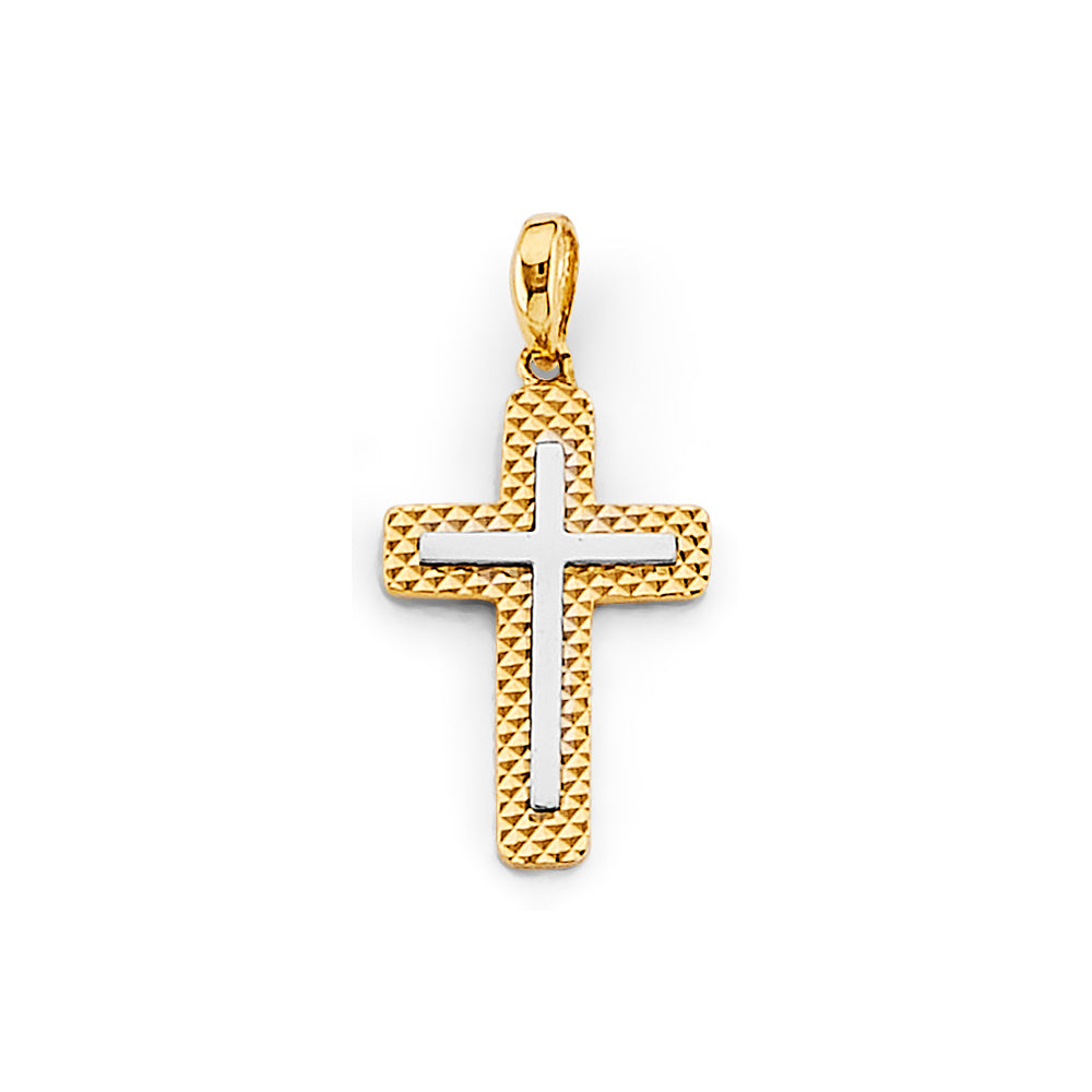 14K Two-Tone Gold Diamond-Cut Cross Pendant aprox 1" tall