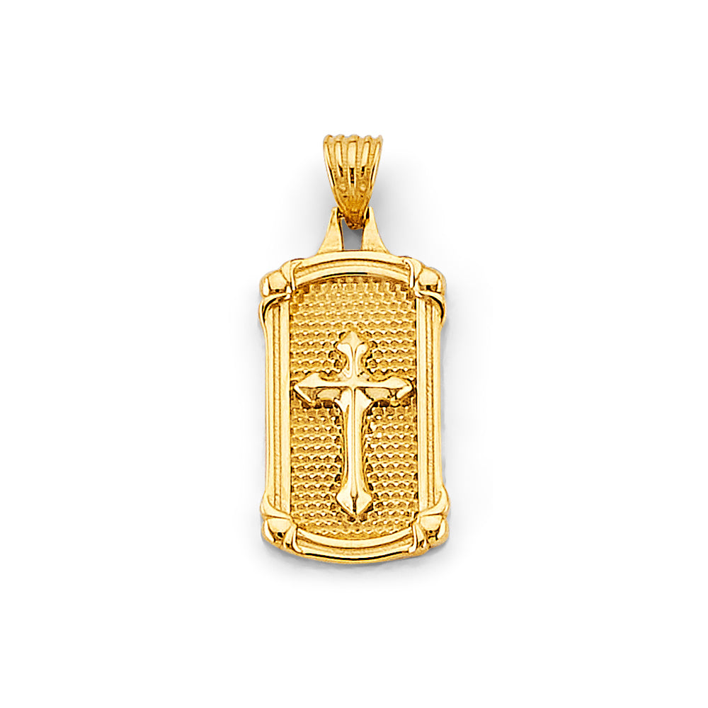 14K Yellow Gold Rectangular Shield Cross Pendant aprox 1" tall