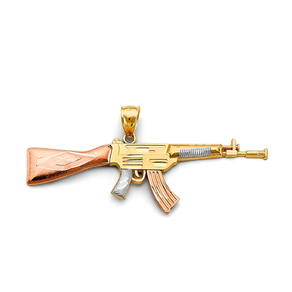 14K Tri-Color Gold Rifle Pendant 1.0" Tall