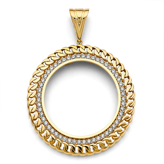 14K Yellow Gold Cuban Link 50 Pesos / Centenario Pendant with CZ Accents