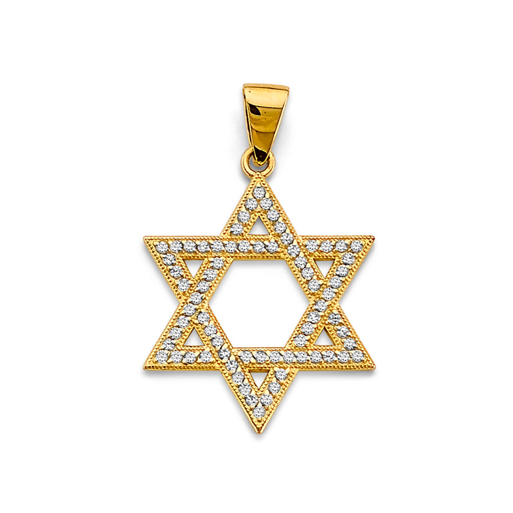 14K Yellow Gold Star of David CZ Pendant