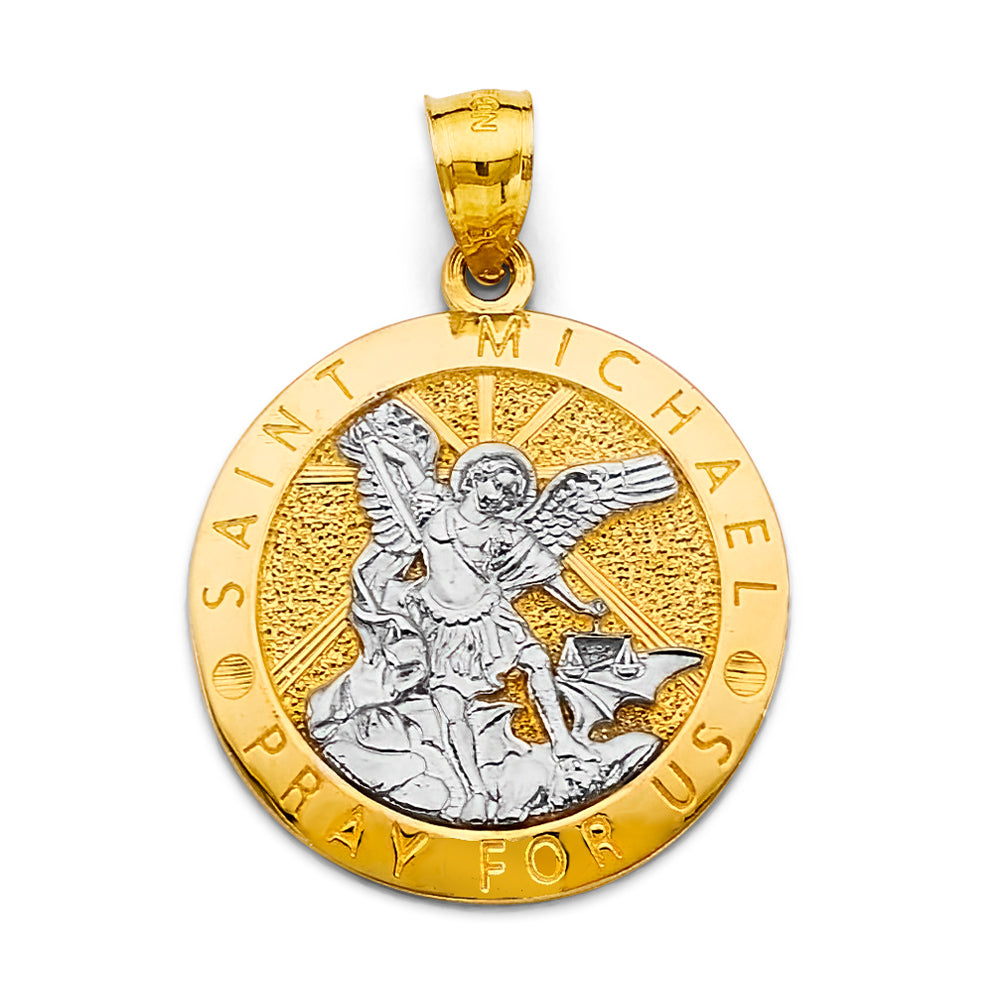 14K Two-Tone Gold Saint Michael Medallion
