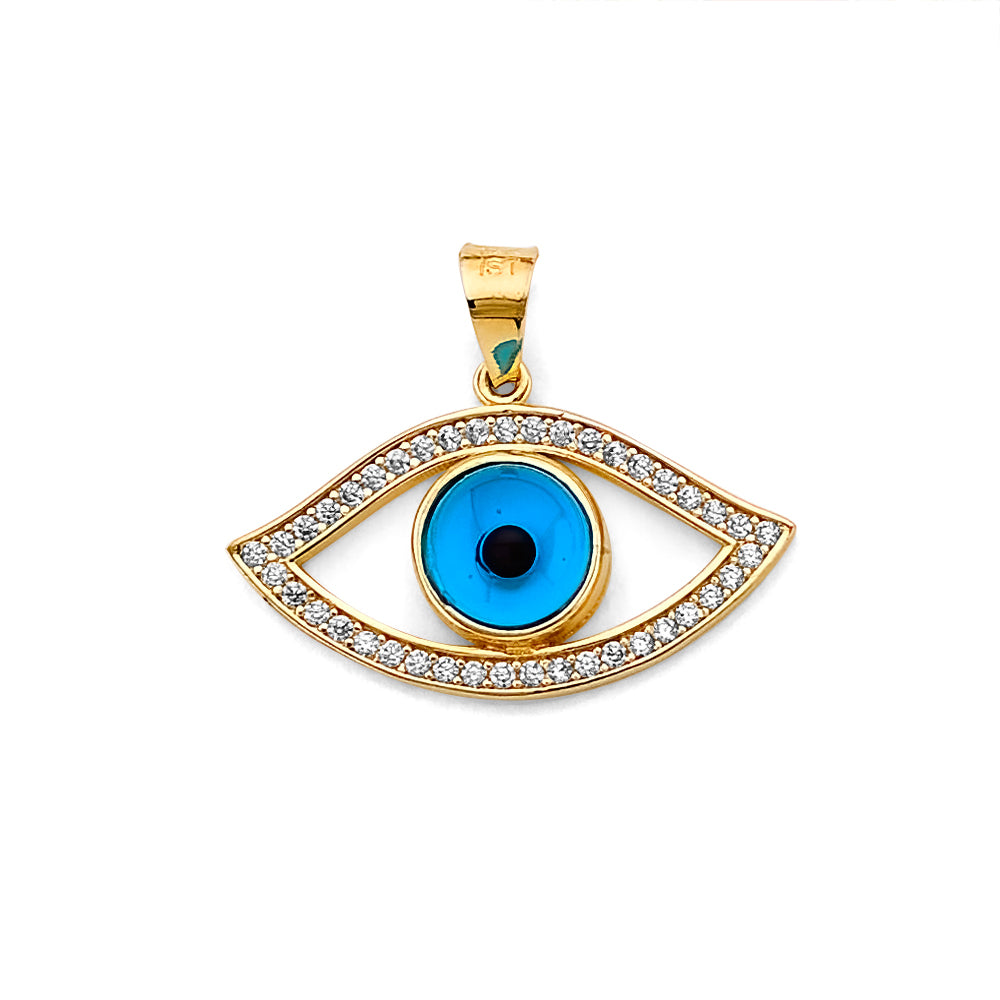 14K Yellow Gold Evil Eye Design CZ Pendant