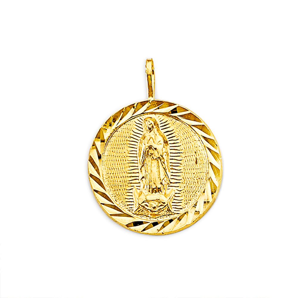 14K Yellow Gold Round Virgen de Guadalupe Medallion