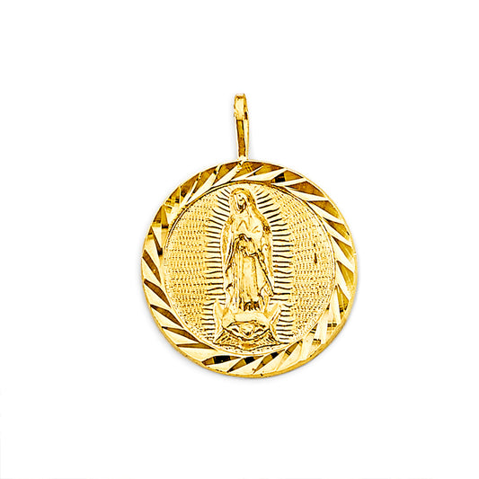14K Yellow Gold Round Virgen de Guadalupe Medallion