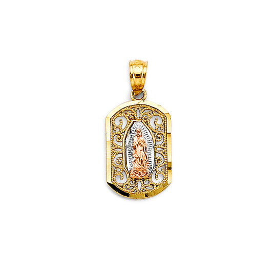 14K Tri-Color Gold Virgen de Guadalupe Pendant