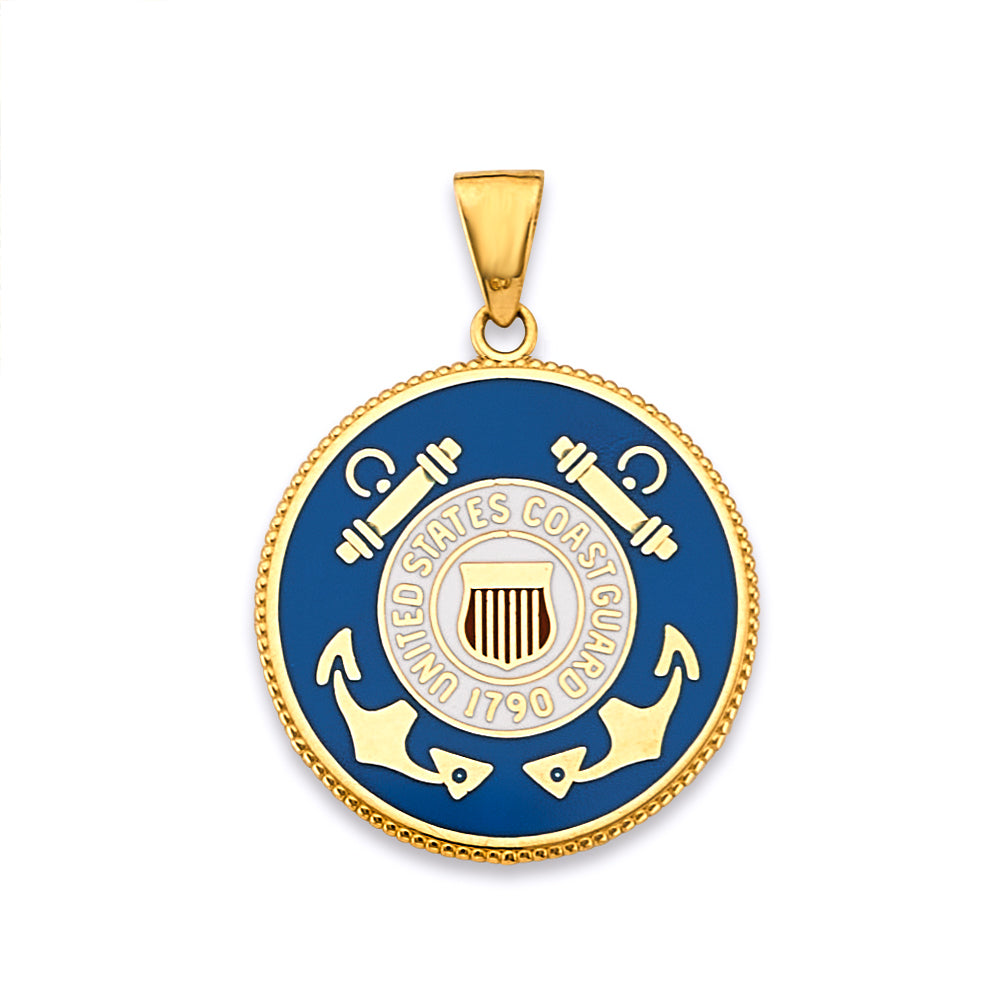 14K Yellow Gold United States Coast Guard Enamel Medallion Pendant