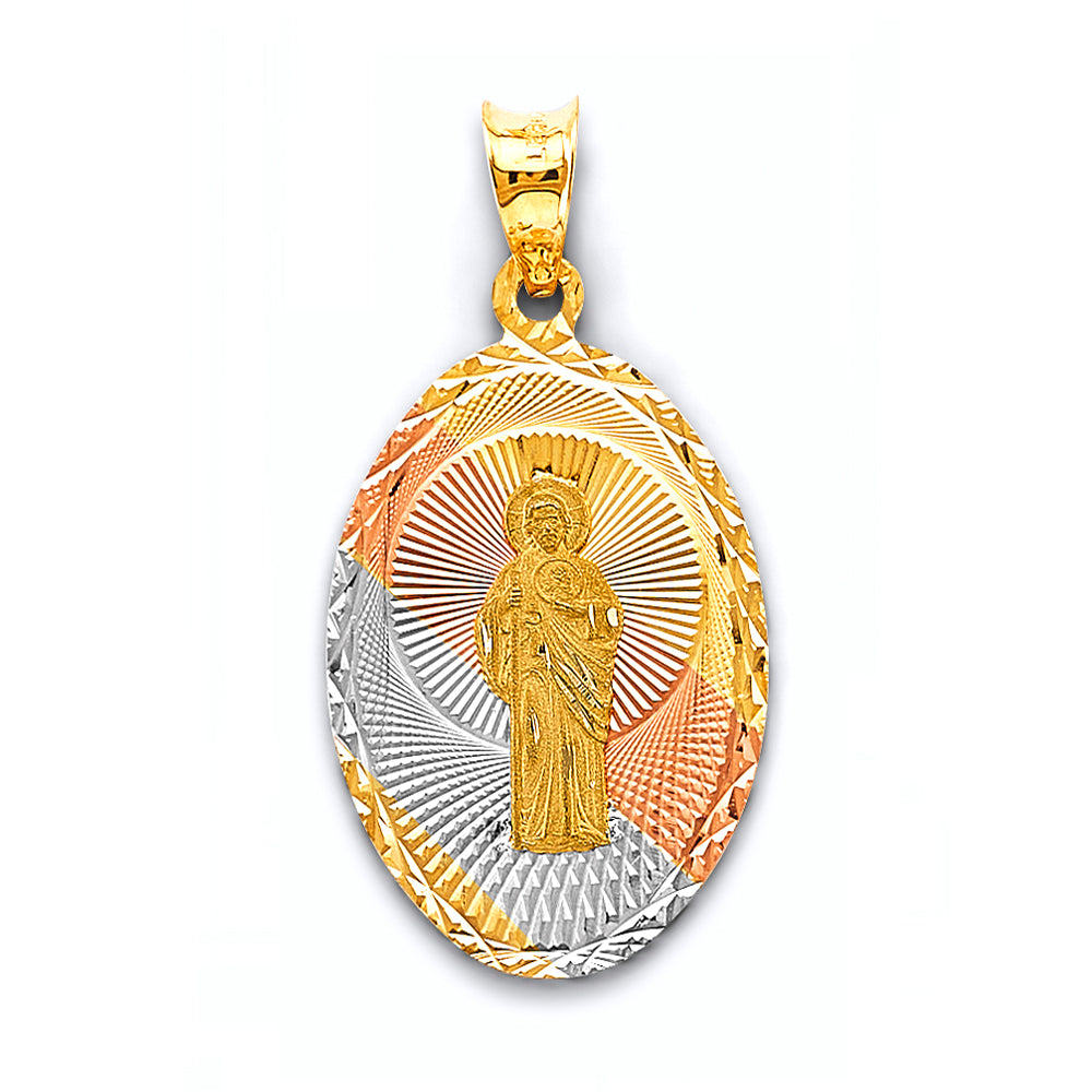 14K Tri-Color Gold Oval Saint Jude Medallion