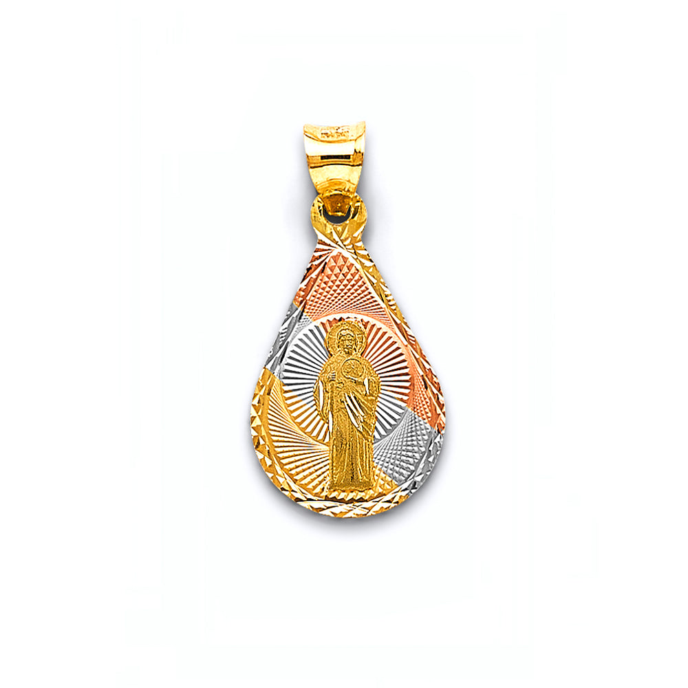 14K Tri-Color Gold Teardrop Oval Saint Jude Medallion