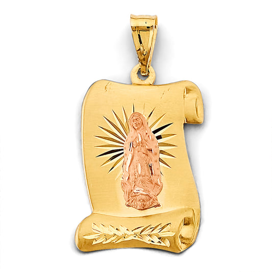 14K Two-Tone Guadalupe Scroll Pendant