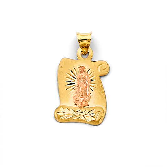 14K Two-Tone Guadalupe Scroll Pendant