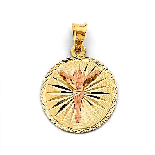 14K Two-Tone Round Crucifix Medal