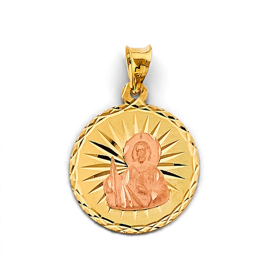 14K Two-Tone Round Sacred Heart of Jesus Pendant