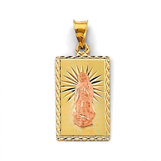 14K Two-Tone Rectangular Virgen de Guadalupe Pendant