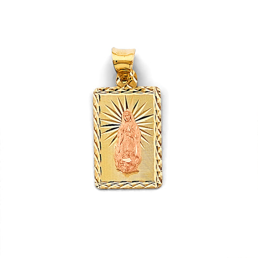 14K Two-Tone Rectangular Virgen de Guadalupe Pendant