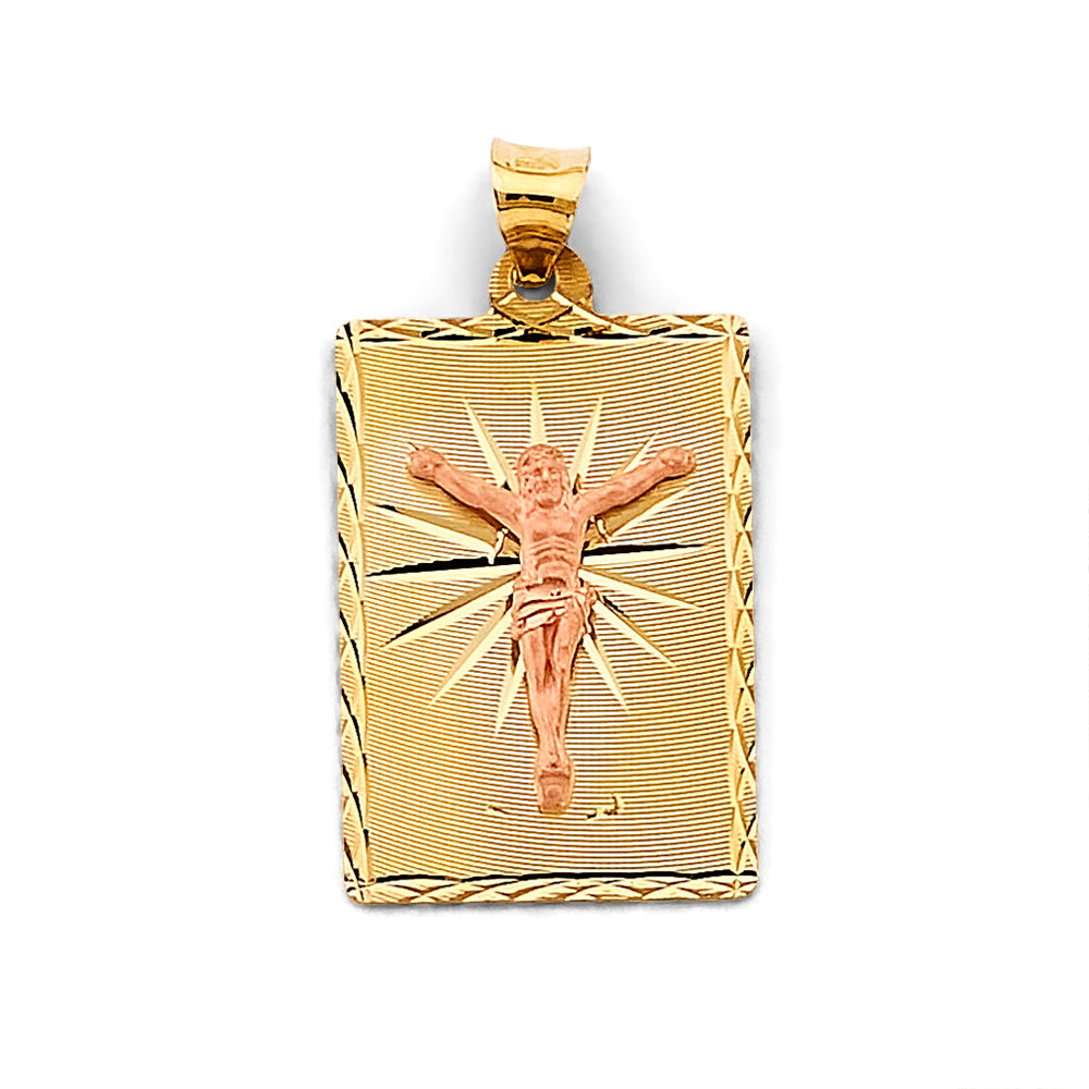 14K Two-Tone Rectangular Crucifix Pendant