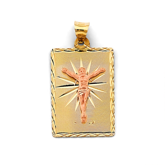 14K Two-Tone Rectangular Crucifix Pendant