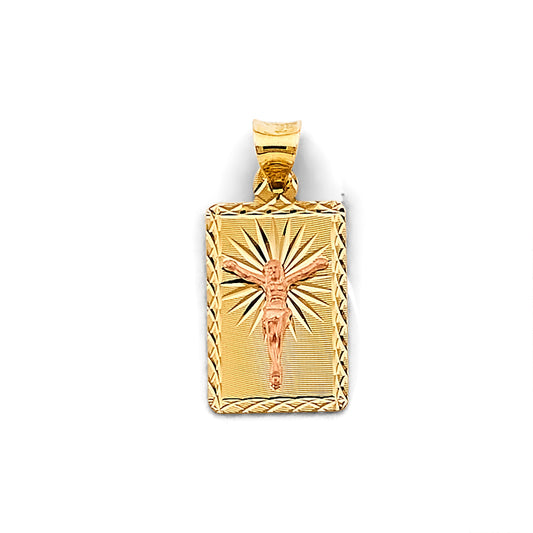 14K Two-Tone Rectangular Crucifix Pendant