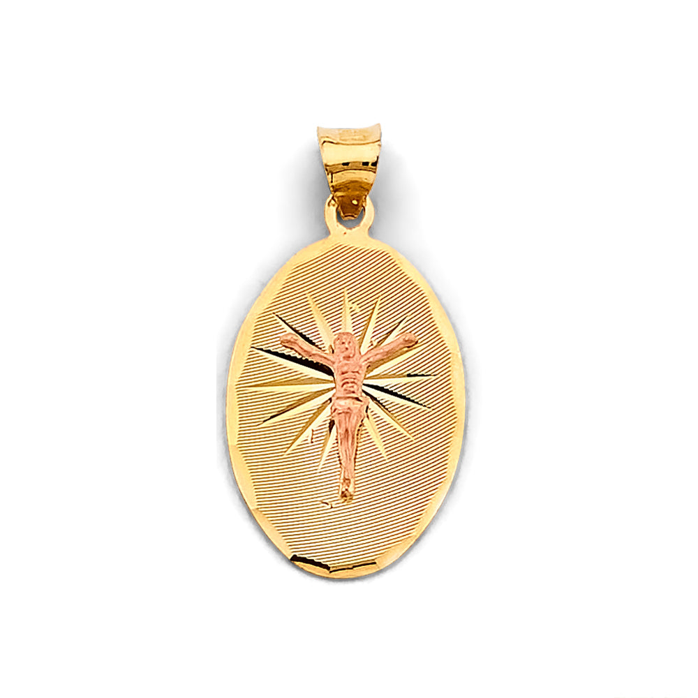 14K Two-Tone Oval Crucifix Pendant