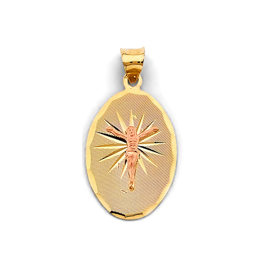 14K Two-Tone Oval Crucifix Pendant