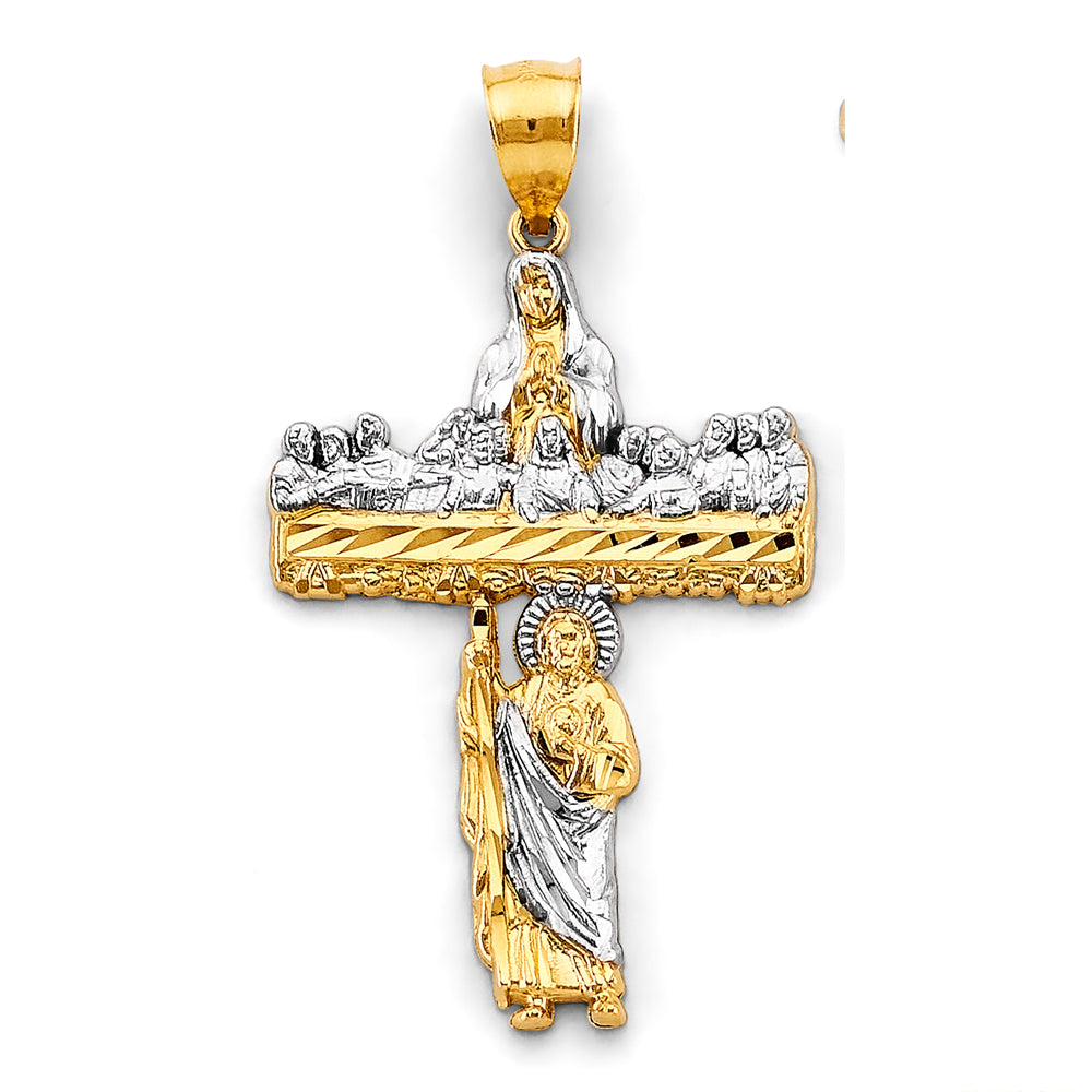 14K Two-Tone Gold Last Supper & San Judas Cross Pendant
