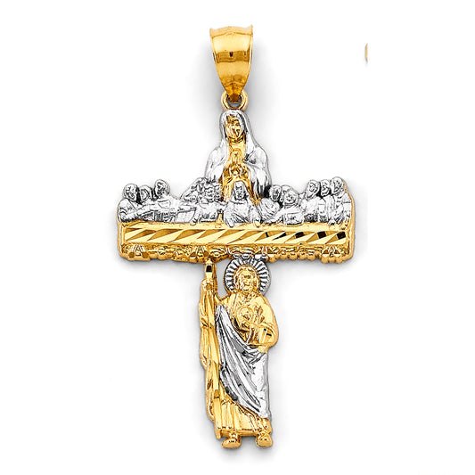 14K Two-Tone Gold Last Supper & San Judas Cross Pendant