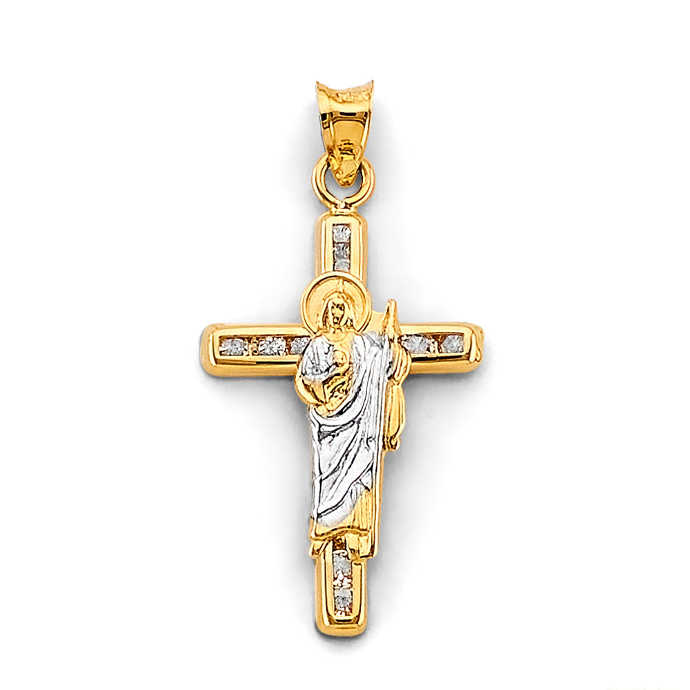14K Two-Tone Gold San Judas Cross with CZ Accents