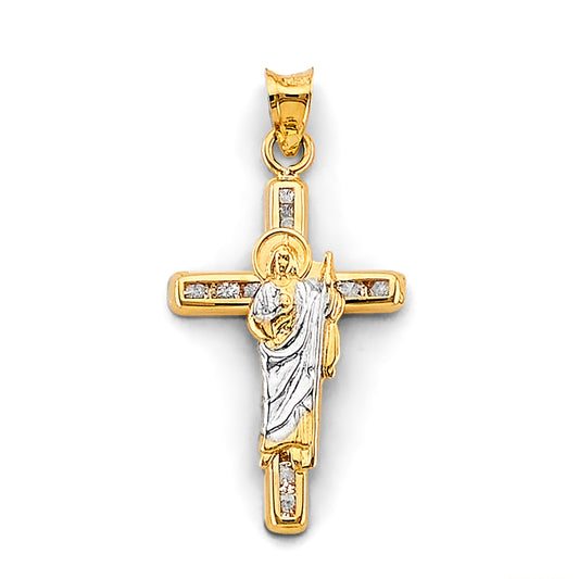 14K Two-Tone Gold San Judas Cross with CZ Accents