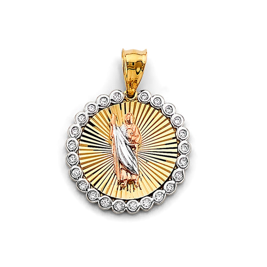 14K Two-Tone Gold St. Jude Medal with Cubic Zirconia Halo