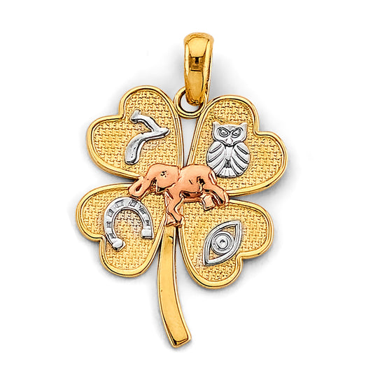14K Tri-Color Gold Four-Leaf Clover Good Luck Charm