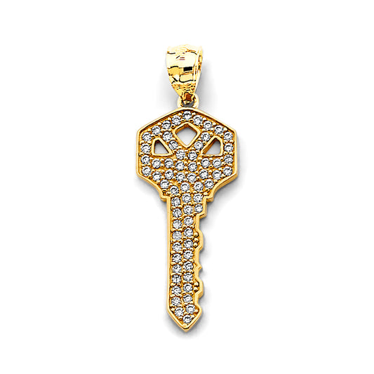 14K Yellow Gold Key Pendant with Cubic Zirconia