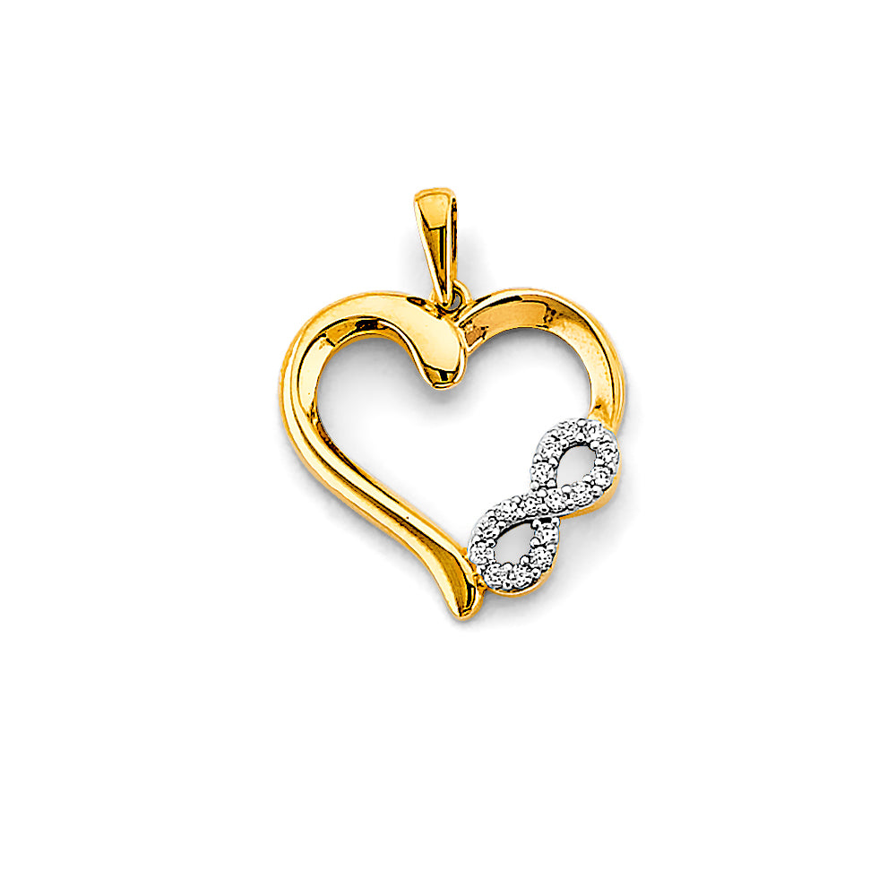 14K Yellow Gold Heart Pendant with Infinity Accent and Cubic Zirconia