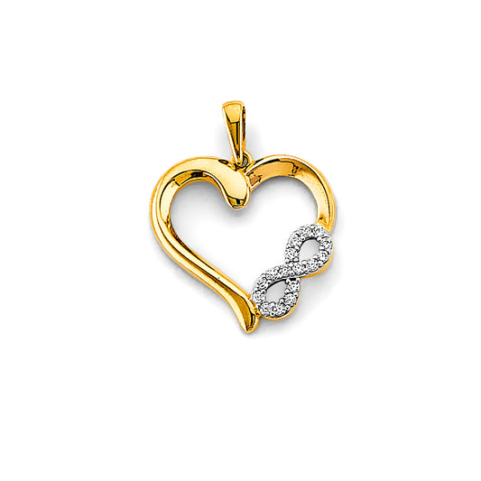 14K Yellow Gold Heart Pendant with Infinity Accent and Cubic Zirconia
