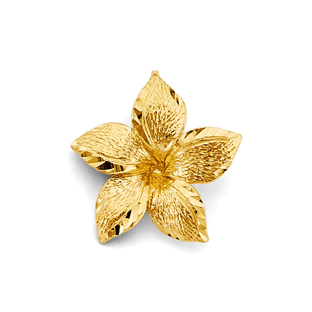 14K Yellow Gold Textured Five-Petal Flower Pendant