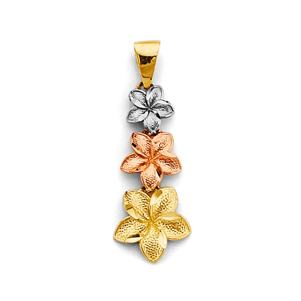 14K Tri-Color Gold Triple Flower Pendant