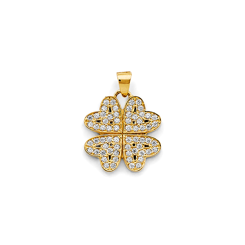 14K Yellow Gold Four-Leaf Clover CZ Pendant