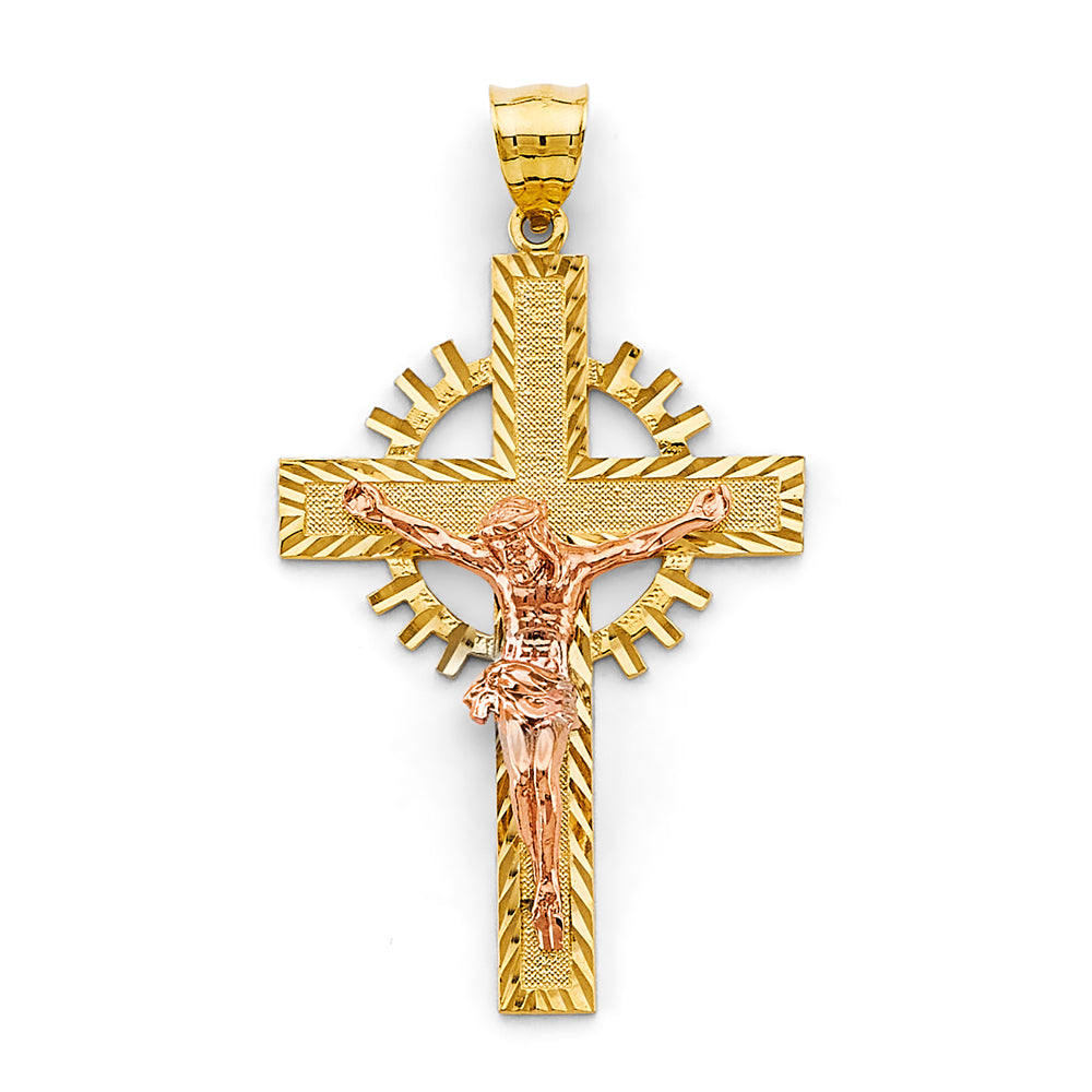 14K Two-Tone Gold Radiant Crucifix Pendant
